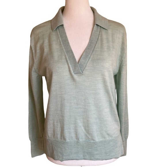 J. Crew Mint Green Merino Wool Light Academia Long Sleeve Polo Tennis Core Sz M - Picture 4 of 16